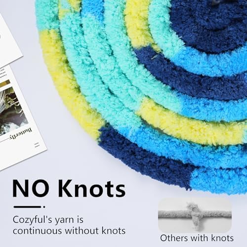 Cozyful Chunky Yarn for Hand Knitting - #10 Chunky Chenille Blanket Yarn, Jumbo Big Thick Chunky Yarns for Crocheting, Tie Dye Bulky Knit Yarns, 8 Skein (20 yds 8 oz Each Skein), Multi Blue & Yellow - Image 4