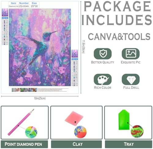 sdfkmlcdl Fantasy Hummingbird Diamond Art Kits for Adults, Surreal Blue Purple Flower Hummingbird Full Drill Diamond Painting Kits for Adults Beginners, Bird Lover Gifts, 9.8x11.8 Inch - Image 3