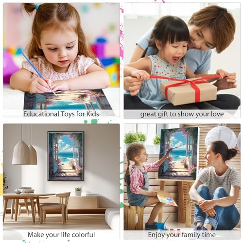 EOBROMD Framed Paint by Numbers Kits for Adults with Wooden Easel, Scenery Landscape DIY Kits Crafts for Beginner on Stretched Canvas, 3 Brushes and Acrylic Paint for Home Decor 10x14 Inch - Image 4