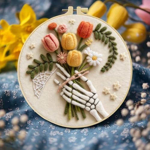 JOZYSH Needle Felting Starter Kit, Wool Felt, Animal Theme, with Needles, Foam Mat, Photo Frame, Felt Bag, for Home Decor, 4 Piece Set (Bouquets) - Image 6