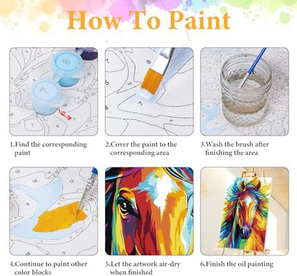 Okarina Framed Paint by Numbers Kit for Adults, Colorful Horse 8x12 Inch - Image 6
