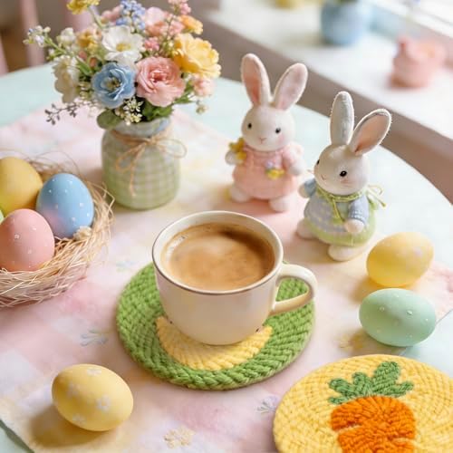AnyDesign Easter Punch Needle Coaster Kits Cartoon Bunny Rabbit Chick Egg Crafts Coasters with Adhesive Felt Yarns Embroidery Hoop Instruction for Adults Beginners Spring DIY Decor - Image 5