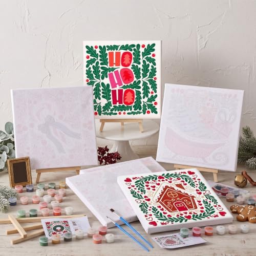 YooNotee 6 Pack Christmas Paint by Numbers Kit for Adults Nordic Winter Theme Canvas Painting Set 8 x 8 Inch with Acrylic Paints Brushes Easels, Holiday DIY Art Craft - Image 6