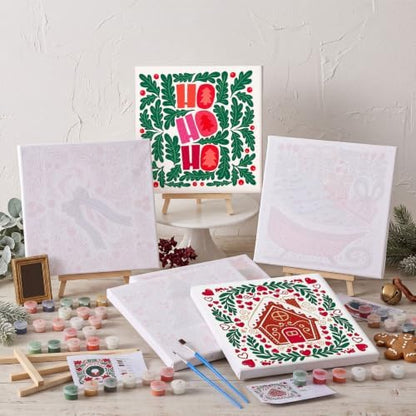 YooNotee 6 Pack Christmas Paint by Numbers Kit for Adults Nordic Winter Theme Canvas Painting Set 8 x 8 Inch with Acrylic Paints Brushes Easels, Holiday DIY Art Craft - Image 6