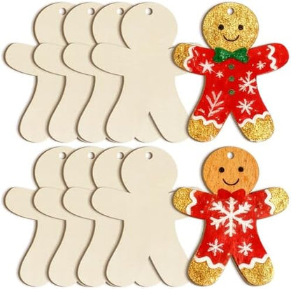 Large Size 7 inch Wooden Christmas Gingerbread Man Ornaments to Paint 10PCS, DIY Blank Cutouts Unfinished Wood Ornament for Home Crafts Hanging Christmas Decorations Winter by Sophena