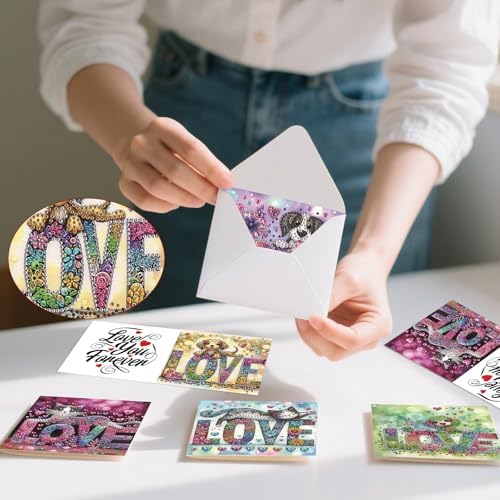6-Pack DIY Diamond Art Painting Cards, LOVE Dog & Cat Art Kits - Image 5
