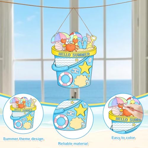 Sereliy 24 Pcs Summer Coloring Wreath Crafts, Color Your Own Bucket Crafts, DIY Paper Wreath for Summer Home Activities Games. (Bucket) - Image 3