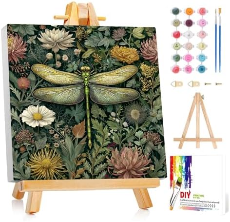 Framed Paint by Numbers Kit for Adults Beginner & Kids Ages 8-12 Dragonfly Adult Paint by Number Kits on Canvas with Easel Flower Painting by Numbers for Adults with Frame DIY Painting Kits 8x8 Inch by Unknown