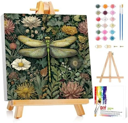 Framed Paint by Numbers Kit for Adults Beginner & Kids Ages 8-12 Dragonfly Adult Paint by Number Kits on Canvas with Easel Flower Painting by Numbers for Adults with Frame DIY Painting Kits 8x8 Inch by Unknown