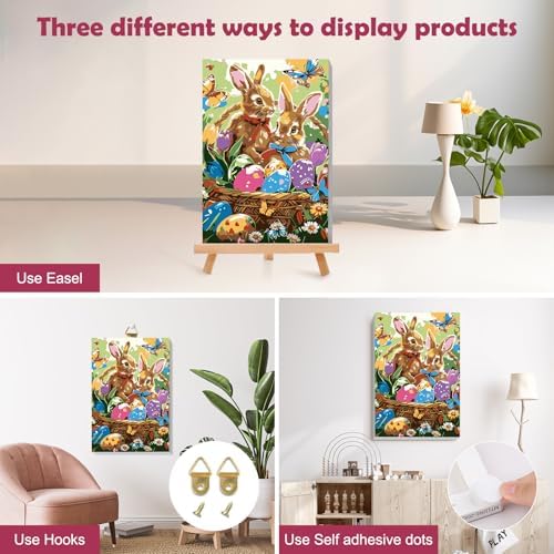 MOGTAA Easter Bunny Paint by Numbers Kit for Adults Beginners with Frame, Easter Eggs Adult Paint by Number Kits on Canvas with Easel, Easy DIY Butterfly Oil Painting Kits for Home Decor, 8x12in - Image 3