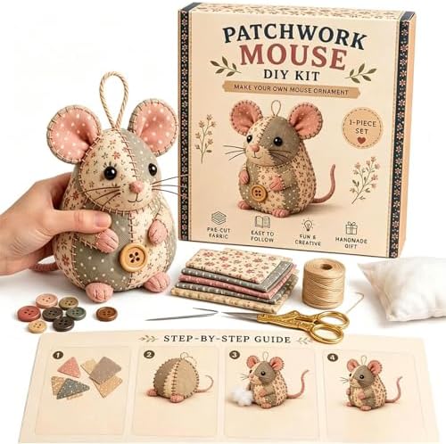 Patchwork Mouse DIY Kit Sewing Craft Set with Pre-Cut Floral Fabric, Stuffing & Buttons for Adults Beginners Creative Hobby Gift for Craft Lovers (B/02) - Image 6