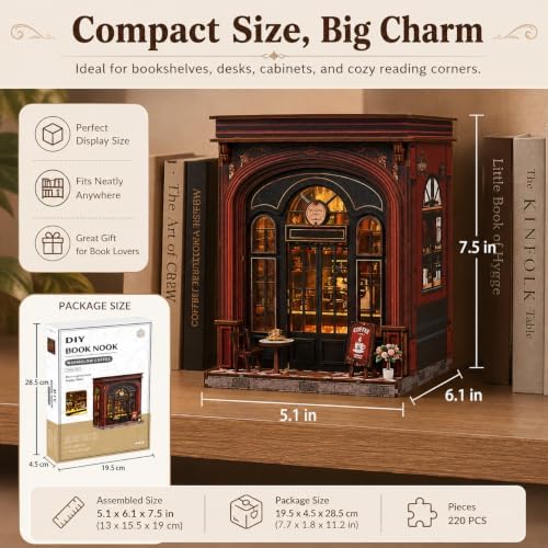 Warmglow Coffee Book Nook Kit for Adults with LED Light, 3D Wooden Puzzle - Image 2