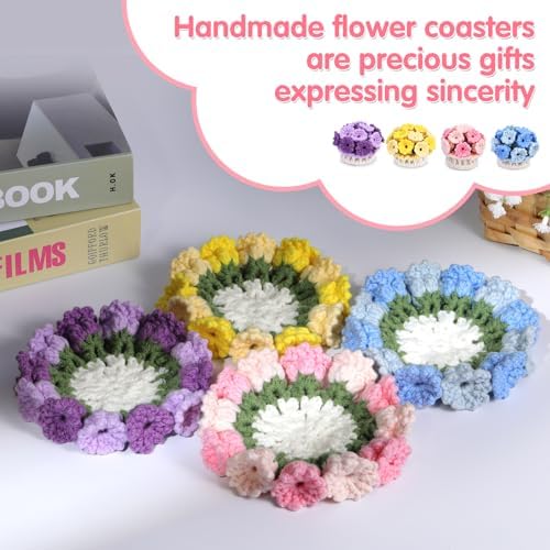 Iuuidu Crochet Kit for Beginners-4PCS Coaster Pot Crochet Flower Kit - Image 4