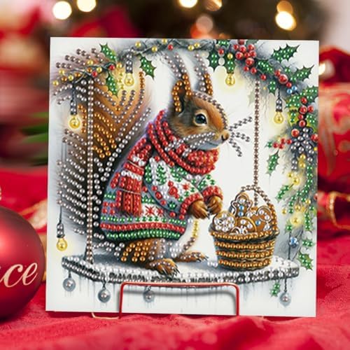 jinglinhh 6pcs Christmas Squirrel Cardinal Bird Diamond Art Painting Greeting Cards with Envelopes, DIY Card Making Kits for Adults, Diamond Art Postcards Holiday Cards Craft Gifts - Image 4