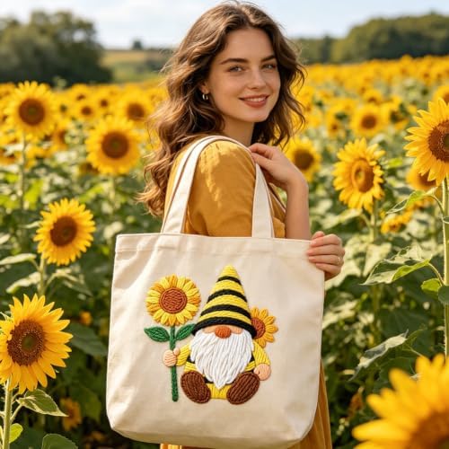 BEUNITONE 2 Pcs Gnome & Sunflowers Punch Needle Kits for Adults Beginner - Image 6