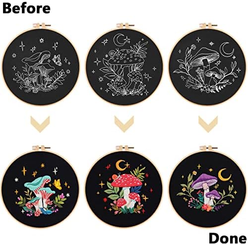 Nuberlic 3 Pack Embroidery Kit for Beginners, Mushroom Cross Stitch Kit - Image 3