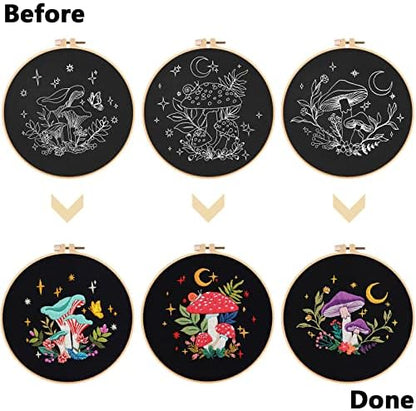 Nuberlic 3 Pack Embroidery Kit for Beginners, Mushroom Cross Stitch Kit - Image 3