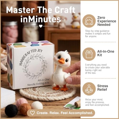 DIY Needle Felting Kit Cute White Goose Duckling – Needle Felting Starter Kit with Fiber Roving, Needles, Felting Pad & Instructions | Felted Bird Animal Kit for Beginners Adults | DIY Craft Gift - Image 3