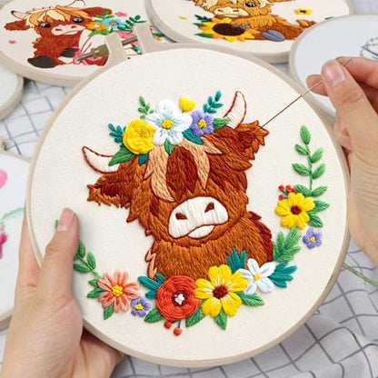 Nuberlic 3 Pack Embroidery Kit for Beginners, Highland Cow Embroidery Kits - Image 2