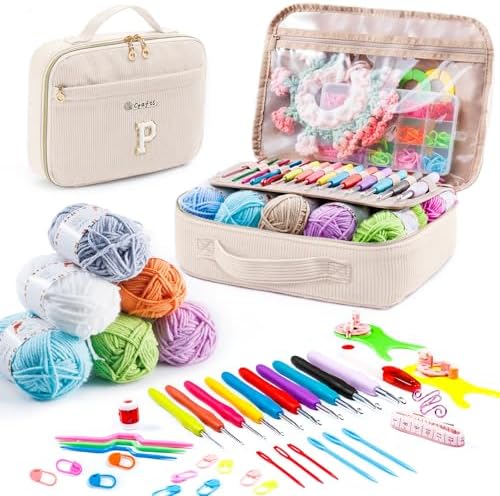 MYBAGZING Initial Crochet Kit for Beginners with Yarn Storage Bag, 10pcs Crochet Hooks 2.0-6.0 mm, 10 Skeins Yarn for Crocheting, Knitting Accessories, 58pc Crochet Starter Kit for Adults by MYBAGZING