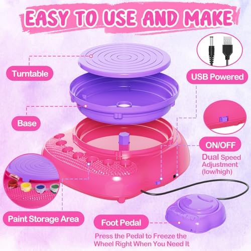 Pottery Wheel for Kids, Arts and Crafts for Kids Ages 8-12, Crafts for Girls 8-12, Complete DIY Clay Wheel Pottery Kit for Beginners, Kid Crafts Gifts for Girl Toys Ages 8 9 10 11 12 Year Old Birthday - Image 5