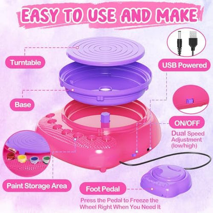 Pottery Wheel for Kids, Arts and Crafts for Kids Ages 8-12, Crafts for Girls 8-12, Complete DIY Clay Wheel Pottery Kit for Beginners, Kid Crafts Gifts for Girl Toys Ages 8 9 10 11 12 Year Old Birthday - Image 5