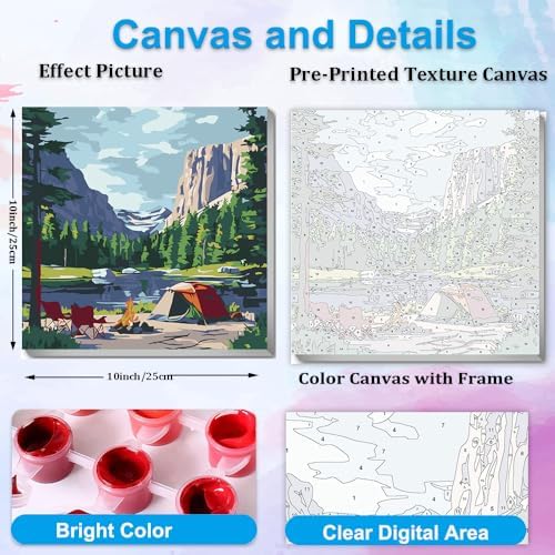 Artunion Framed Paint by Numbers Kit for Adults Beginners & Kids Ages 8-12,Camping National Parks Paint by Number with Frame,Landscape Paint by Numbers Kit on Canvas 10 * 10 Inch Without Easel - Image 4