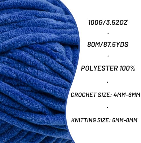 Chenille Yarn for Crocheting Size 5 Bulky Yarn Sapphire Blue - Image 2