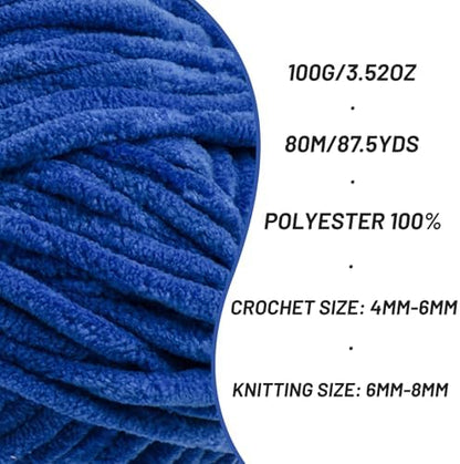 Chenille Yarn for Crocheting Size 5 Bulky Yarn 3 Sapphire Blue - Image 2