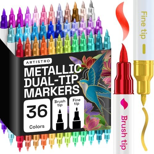 ARTISTRO 36 Metallic Dual-Tip Acrylic Paint Marker Pens for Drawing by ARTISTRO