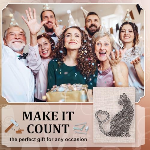 WEBEEDY DIY String Art Kit Cat Mitten Animal Craft Kit with Heart Pattern Creative Craft Kits for Adult Christmas Home Wall Table Decorations Gift - Image 7