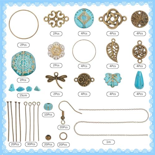SUNNYCLUE 1 Box DIY 10 Pairs DIY Boho Earring Kit Bohemian Findings Charms Acrylic Alloy Golden Metal Enlaced Vintage Turquoise Antique Tibetan Flowers Link Charms for Jewelry Making Kits Starters - Image 2