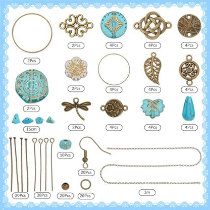 SUNNYCLUE 1 Box DIY 10 Pairs DIY Boho Earring Kit Bohemian Findings Charms Acrylic Alloy Golden Metal Enlaced Vintage Turquoise Antique Tibetan Flowers Link Charms for Jewelry Making Kits Starters - Image 2