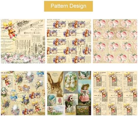 24 Sheets Easter Pattern Paper Set, 6" x 6" Patterned Cardstock Paper with 40 Pcs Stickers Scrapbooking Supplies Paper Rabbit Carrot Easter Egg Origami Paper - 12 Styles - Image 4