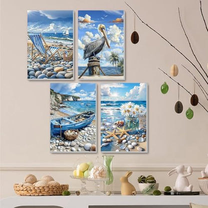 ICYANART 4 Pack Beach Paint by Numbers Kit for Adult Beach with Frame Easel - Image 2