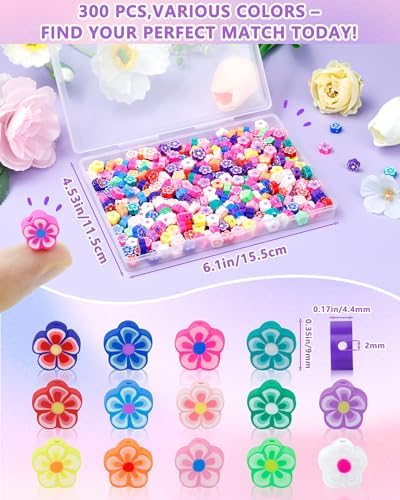 FIVEIZERO Flower Charms, 300PCS Polymer Clay Flower Beads - Image 2