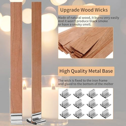 140 Pcs Wooden Candle Wicks Kit, Includes 50 Wood Wicks (5.1 x 0.5in), 50 Iron Stands and 50 Wick Stickers, Naturally Smokeless Candle Cores for DIY Candle Making - Image 4