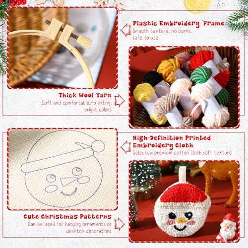 WinnerWhy 6 Pcs Christmas Punch Needle Kit Adults Beginner Keychain Accessories Christmas Punch Needle Embroidery Kit Includes Patterns, Tools, Yarns, Hoop, Instruction, Easy Art Work Decor for Adult - Image 4