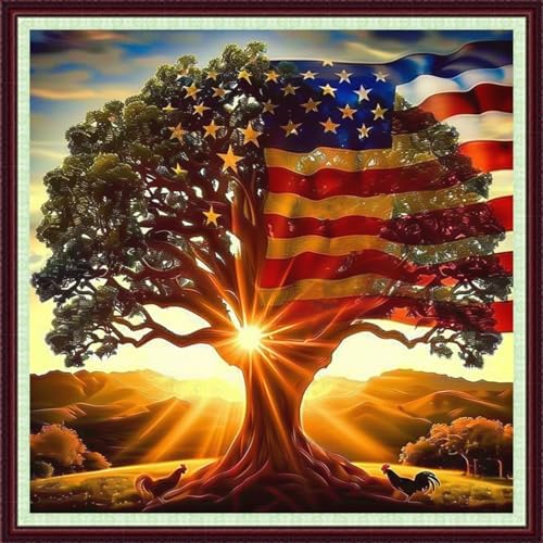 Dooxvey Cross Stitch Kits for Adults Beginners,Full Range of Cross-Stitch Stamped Kits Needlepoint Kits for Beginners Embroidery Kits 11CT Cross Stitch Patterns-National Flag Trees 18x18 inch by DooxveyStampedEmbroideryKit