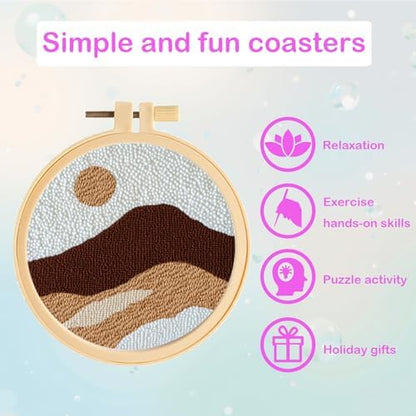 57lilina 6pcs Landscape Coaster Punch Needle Kit for Beginners & Adults - Image 4