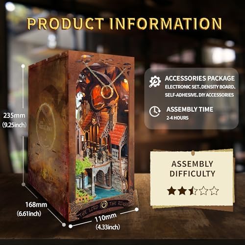 Book Nook Kit for Adults, 3D Wooden Puzzles with LED Light, DIY Miniature House Kit Bookshelf Bookend Decor,Wood Gifts for Book Lovers Women Friends - Image 6