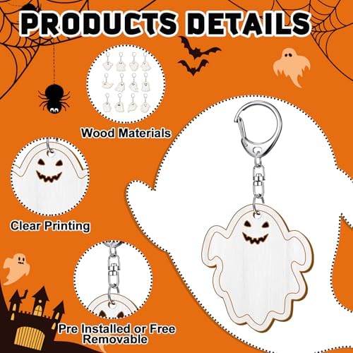 RattanView 24 Pcs Halloween Ghost Craft Keychains DIY Keychain, 12 Styles - Image 3