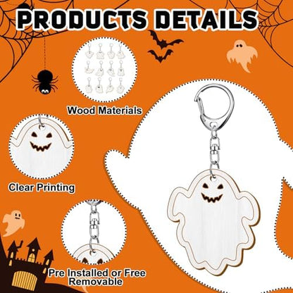 RattanView 24 Pcs Halloween Ghost Craft Keychains DIY Keychain, 12 Styles - Image 3