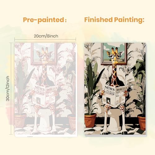 MXJSUA Toilet Giraffe Framed Paint by Numbers for Adults Beginners, Easy Adults' Paint-by-Number Kits on Canvas with Easel, Acrylic Number Painting Crafts Gifts for Home Decor, 8x12 inch - Image 3