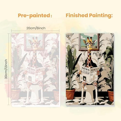 MXJSUA Toilet Giraffe Framed Paint by Numbers for Adults Beginners, Easy Adults' Paint-by-Number Kits on Canvas with Easel, Acrylic Number Painting Crafts Gifts for Home Decor, 8x12 inch - Image 3