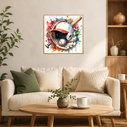 AUKELHJ Framed Paint by Numbers Kit for Adults, Baseball, 10x10 inch - Image 3