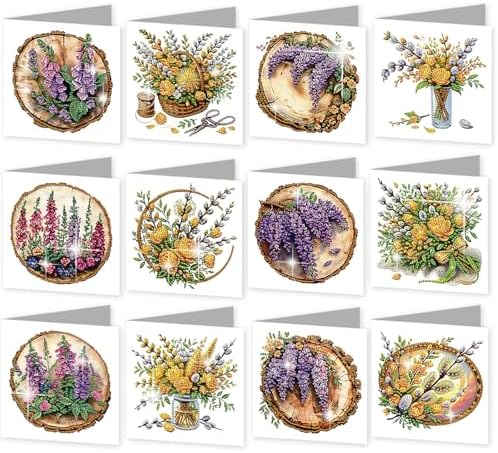 jinglinhh 12pcs Diamond Art Painting Bouquet of Flowers Greeting Cards with Envelopes, DIY Card Making Kits for Adults, Diamond Art Christmas Cards for Birthday Holiday Gifts by Unknown