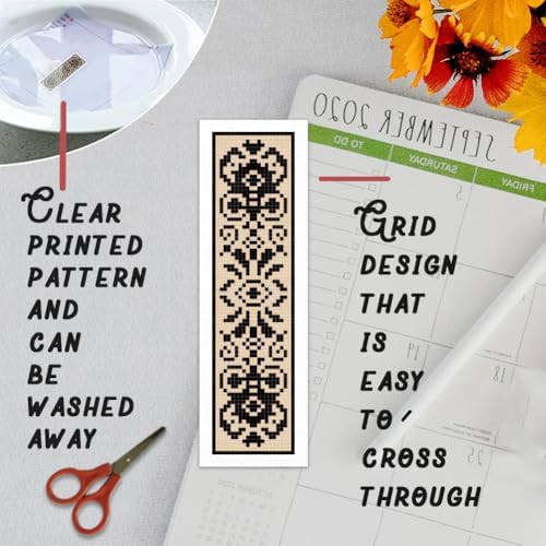 BEUNITONE 6 Pcs Cross Stitch Bookmark Kit DIY Vintage Decorative Border Counted Cross Stitch Stamped Kits for Adults Beginners with Instructions Embroidery Bookmark Kit for Book Lovers 2.4x7.9 in - Image 3