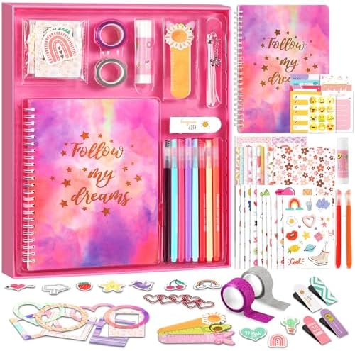 DIY Journal Kit for Girls, 7 8 9 10 Year Old Girl Birthday Gifts, Ideal Gift for Tween and Teen Girls 7-14, 74PCS Journaling Art Crafts Kit, Creativity Scrapbook Diary Supplies & Stationery Set by NOWRICH