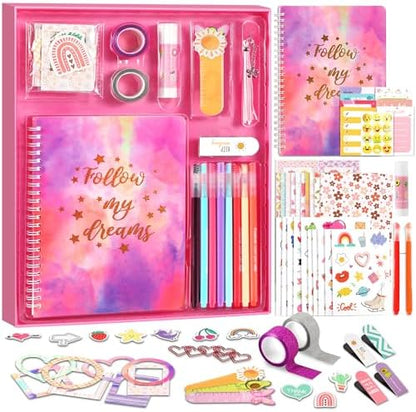 DIY Journal Kit for Girls, 7 8 9 10 Year Old Girl Birthday Gifts, Ideal Gift for Tween and Teen Girls 7-14, 74PCS Journaling Art Crafts Kit, Creativity Scrapbook Diary Supplies & Stationery Set by NOWRICH
